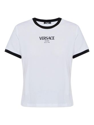 Versace White Cropped Viscose Contrast Trim T-shirt