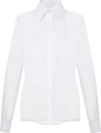 Elisabetta Franchi Shirt van organza en katoen - Dames - Overhemden - Wit - L - Katoen - Overhemden