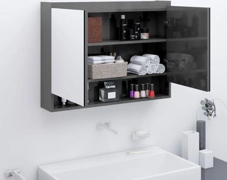 vidaXL Armadietto Bagno con Specchio 80x15x60 cm in mdf Grigio Lucido - Vidaxl