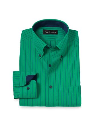 Paul Fredrick Non-iron Cotton Stripe Dress Shirt With Contrast Trim