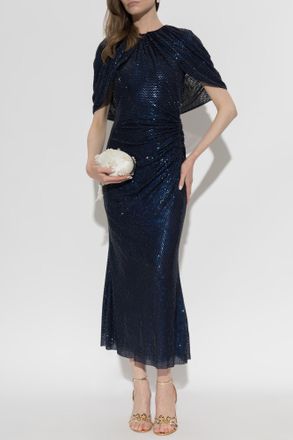Self Portrait Dress With Shimmering Sequins, Womens, Navy Blue