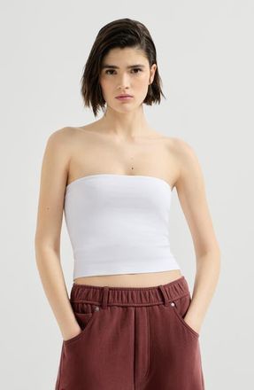 Brunello Cucinelli Stretch cotton jersey bandeau top in White at Nordstrom, Size Xxx-Large