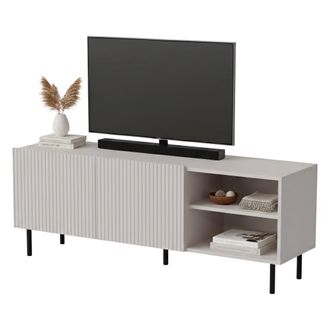 Dmora Mueble De Tv Molini, Aparador De Sal&oacute;n Con Cuatro Puertas Batientes, Elevado Del Suelo, 150x42 H52 Cm, Beige