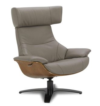 MyNewDesign Sill&oacute;n de relajaci&oacute;n de cuero gris pardo y roble Natural