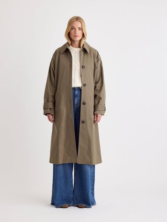 Nobody's Child Khaki Oversized Single Breasted Trench Coat