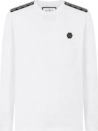 Philipp Plein Pullover Ronde Hals LS All over PP - Heren - Longsleeves - Wit - S - Katoen - Tops
