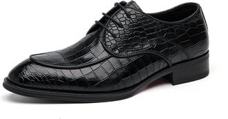 Generic Dress Oxford Shoes for Men Lace Up Crocodile Print Apron Round Toe Derby Shoes Leather Block Heel Rubber Sole Non Slip Prom(Black,5.5 UK)
