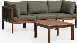 Sklum Conjunto De Jard&iacute;n Con Sof&aacute; Modular De 3 Piezas Con Reposabrazos Y Mesa De Centro En Madera De Acacia Branson Sklum