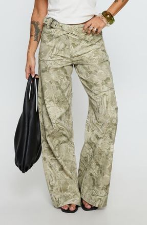Princess Polly McKinley Mid Rise Wide Leg Camo Jeans in Camoflauge at Nordstrom, Size 4