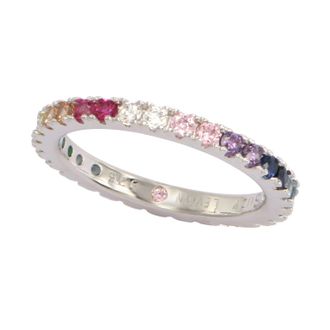 Suzy Levian Sterling Silver Thin Rainbow Muliticolor Cubic Zirconia Eternity Band