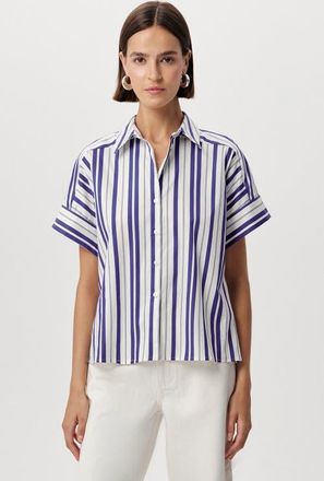 Exquise Alsatia Dropped Short Sleeve Striped Shirt in Blue at Nordstrom, Size X-Small