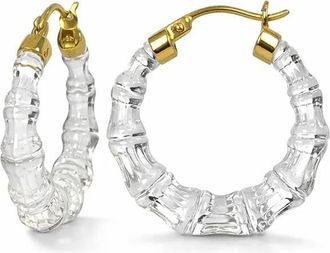 Gold & Honey Womens Mini Lucite Bamboo Hoop Earrings In Clear