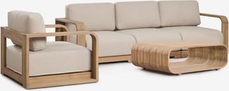 Sklum Conjunto De Jard&iacute;n Con Sof&aacute; Modular De 3 Piezas Con Reposabrazos, Sill&oacute;n Y Mesa De Centro En Madera De Acacia Brivori Sklum
