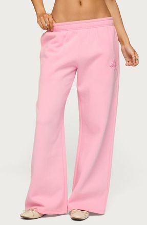 Edikted Keychain Embroidery Wide Leg Sweatpants in Pink at Nordstrom, Size X-Large
