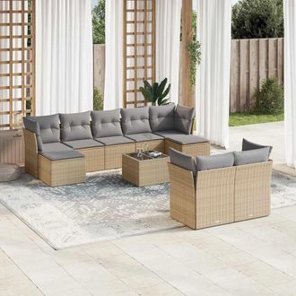 vidaXL Juego De Sof&aacute;s Jard&iacute;n Con Cojines Beige 10 Pzas Rat&aacute;n Sint&eacute;tico Vidaxl
