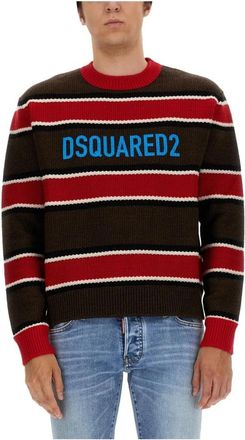 Dsquared2 Gestreept Logo Gebreide Trui - Heren - Ronde hals truien - Veelkleurig - L - Truien & Vesten