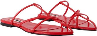 Jil Sander Womens Leather Strappy Sandals Red Goatskin