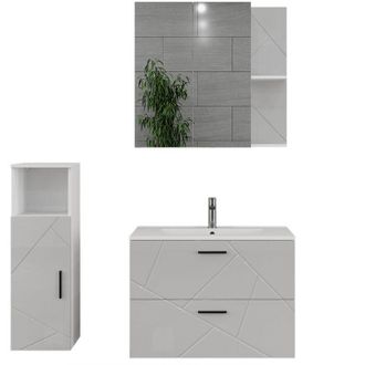 Vicco Set di mobili da bagno Irma, Bianco/bianco lucido, 4 parti, Vicco