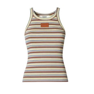Fendi Tops, Dames, Veelkleurig, L, Katoen, Katoenen gestreepte gebreide top