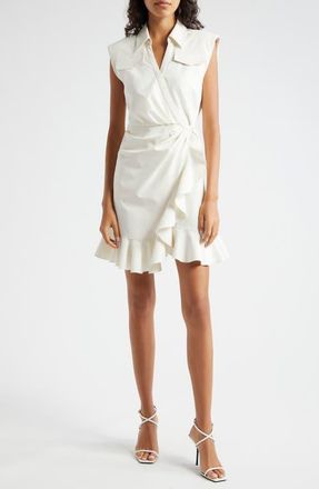 Cinq &agrave; Sept Zenni Ruffle Sleeveless Wrap Dress in Ivory at Nordstrom, Size 10
