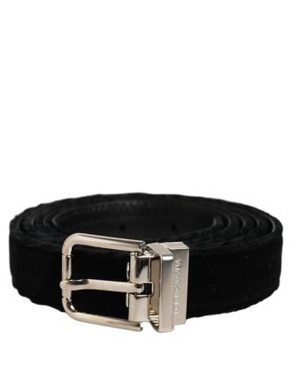 Dolce & Gabbana Velvet Silver-Tone Buckle Belt - Black