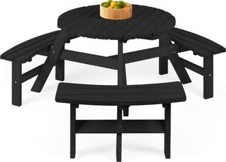 Best Choice Products 6-Person Circular Outdoor Wooden Picnic Table w/ 3 Built-In Benches, Umbrella Hole