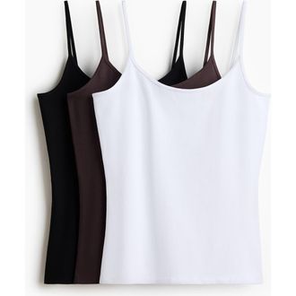 H&M 3-pack Cotton Strappy Tops in White/dark Brown/black at Nordstrom, Size Xx-Large