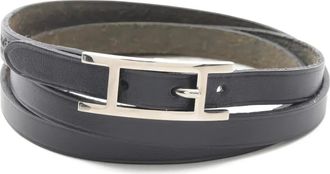 Herm&egrave;s 2001 Api 3 lange leren armband - Zwart