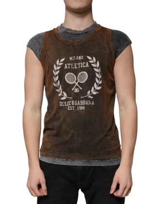 Dolce & Gabbana Brown Cotton Crew Neck Sleeveless Mens T-shirt
