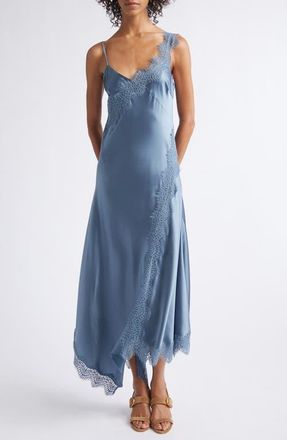 Veronica Beard Vernon Satin & Lace Slipdress in Blue Steel at Nordstrom, Size 14