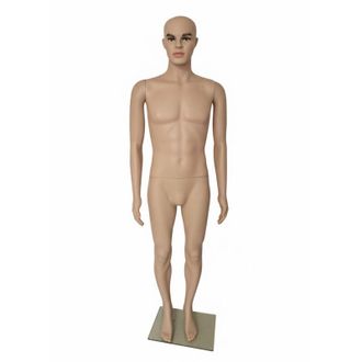 Relaxdays Relaxdays Male Mannequin, Life-Size, 185 cm, Movable Head & Arms, Display Dummy with Glass Base, Beige