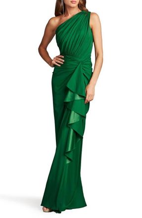 Tadashi Shoji One-Shoulder Side Ruffle Gown in Bamboo at Nordstrom, Size 16