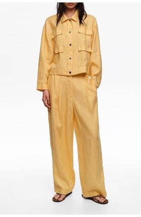 Bimba & Lola Linen Darted Straight-Fit Trousers in Yellow at Nordstrom, Size 42 Eu