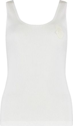 Chlo&eacute; Geribbelde tanktop met logopatch - Dames - Tops zonder mouwen - Wit - M - Katoen - Tops