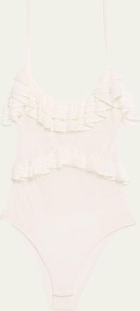 Ulla Johnson Bania Ruffled Pointelle Knit Bodysuit