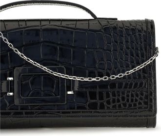 Roger Vivier Womens Clutch Belle Vivier Crocodile-Effect Black Calf Leather Bags