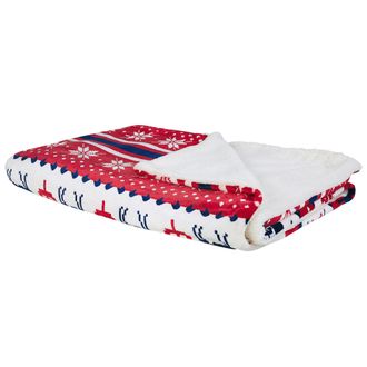 Beliani Manta De Franela Roja Y Azul 150 X 200 Cm Invierno Mullido Patr&oacute;n Cl&aacute;sico De Invierno De Temporada Reka