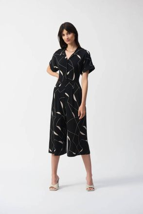 Joseph Ribkoff Geometric Print Culotte Jumpsuit In Black/moonstone