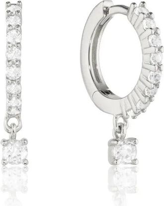 Lily & Roo Silver Diamond Style Square Drop Earrings