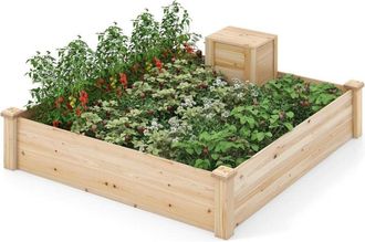 Costway Costway - Cama De Jard&iacute;n Elevada, Kit De Macetero De Madera Con Contenedor De Compost Y Fondo Abierto, Huerto Urbano Para Cultivo De Flores, Plantas Y