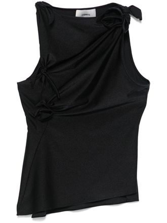 Coperni Sleeveless Black Satin Top With Floral Appliqu&eacute;