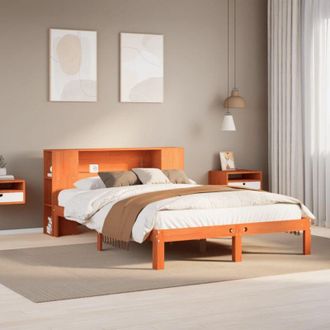 vidaXL Cama Con Estanter&iacute;a Sin Colch&oacute;n Madera Maciza Marr&oacute;n 140x190 Cm Vidaxl