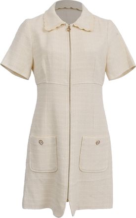 Sandro Sandro Gregoria Tweed Zip Mini Dress in Ivory Cotton