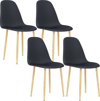 HOMCOM Dining Chairs Set of 4 w/ Curved Back - Steel Legs - Light Blue - Black | TJ Hughes