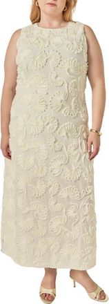 English Factory Floral Applique Sleeveless Midi Dress in Cream at Nordstrom, Size 2X