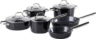 Beliani Beliani - Conjunto De 10 Piezas 3 Ollas 2 Sartenes Con Recubrimiento Cer&aacute;mico Antiadherente Aluminio Negro Elite Pro