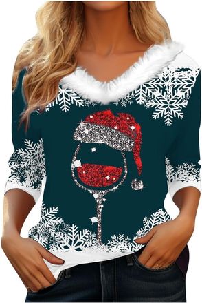 Generic jumpers for women uk, Christmas Jumpers for Women Fall Long Sleeve Shirts Ladies 2025 Crew Neck Fashion Hoodies Casual Long Sweatshirt Tops Sweaters W