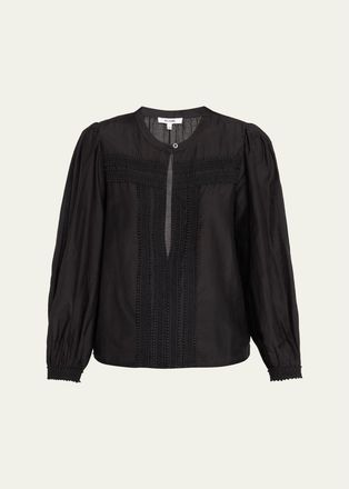 Re/Done Tate Lace-Trim Cotton-Silk Voile Blouse