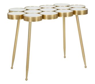 Mauro Ferretti Mesa de metal dorado, tapa con espejos cm 100x55x70