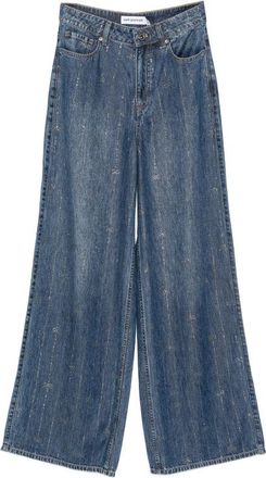 Self Portrait Rhinestone-embellished Wide-leg Jeans